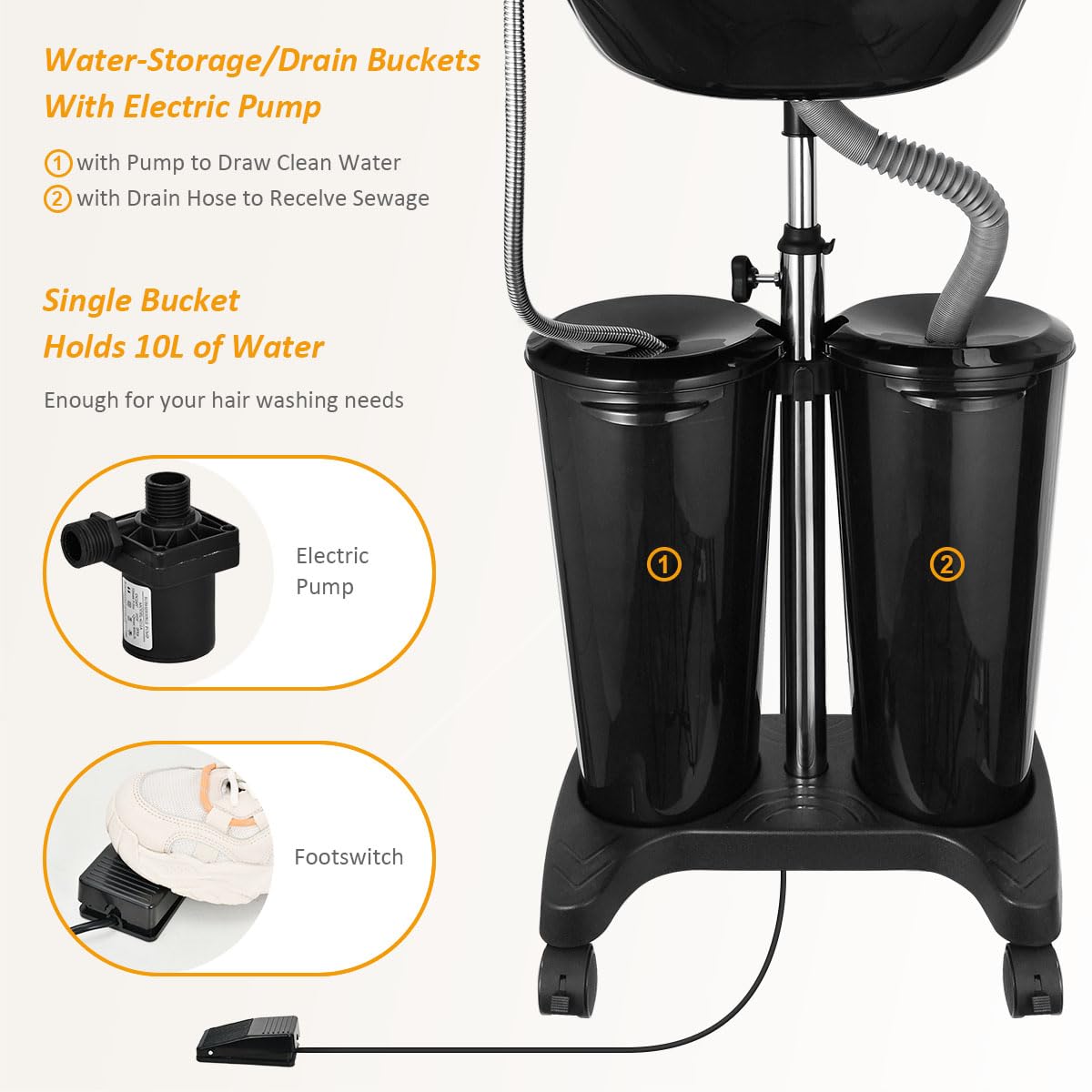 Portable Shampoo Bowl with Electric Pump A378