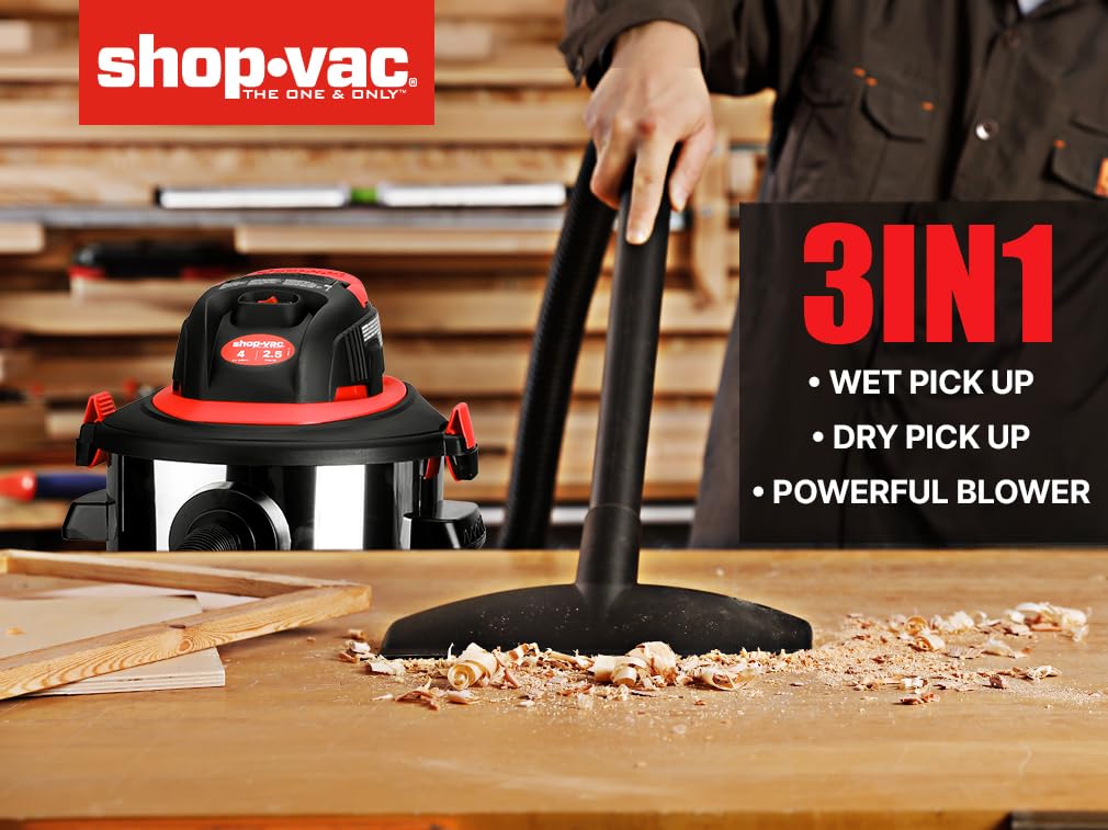 Wet/Dry Vacuum Cleaner, 4 Gallon, 2.5 Peak HP T3165