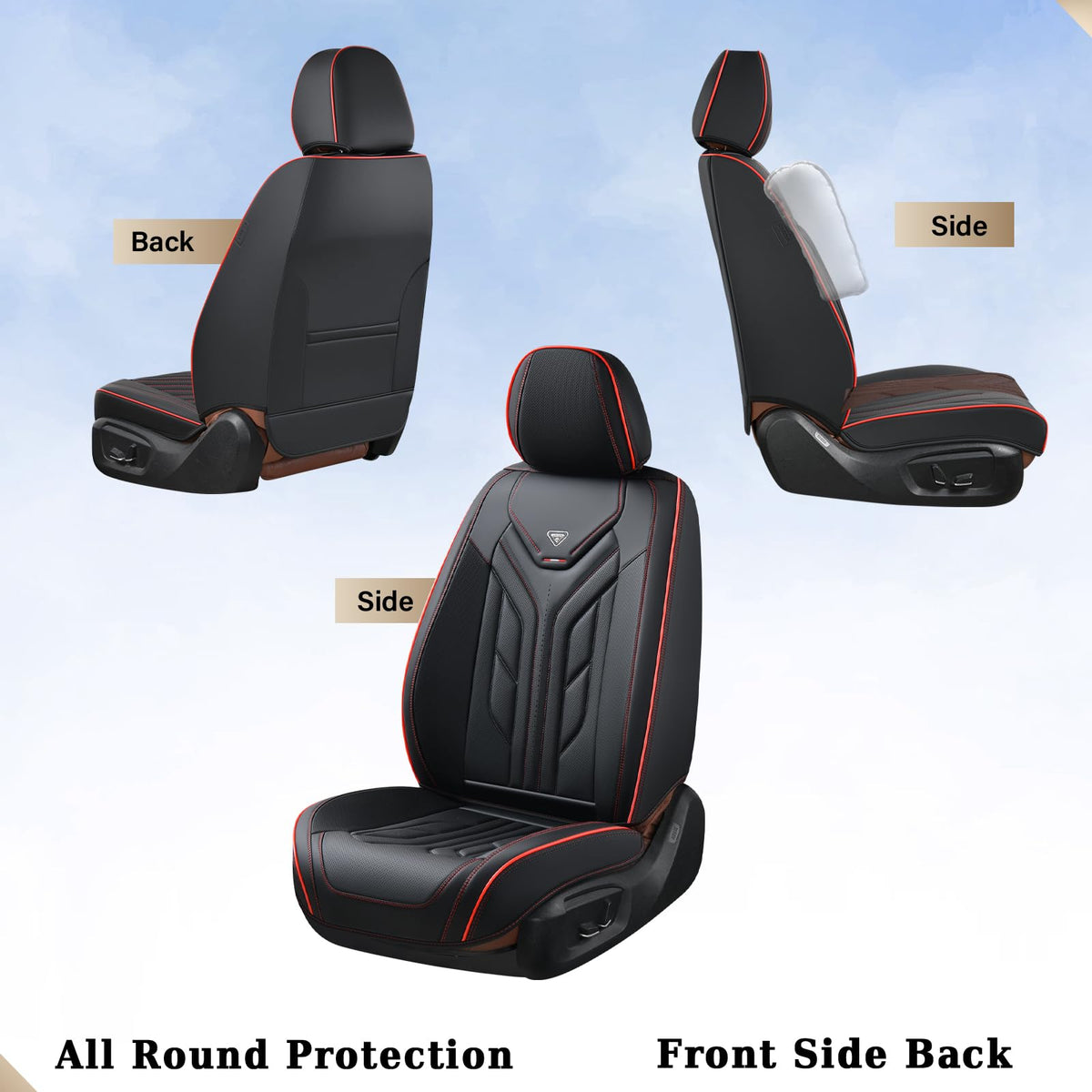Black & Red Leather Car Seat Covers Full Set C374