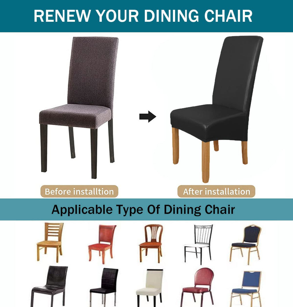 Pu Leather Waterproof Oilproof Stretch Dining Chair Covers 2 PCS W900117