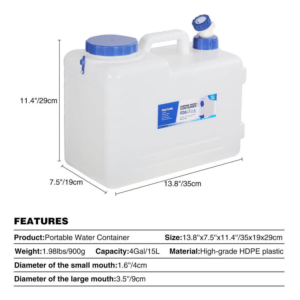 4 Gallon Portable Water Container with Spigot F288