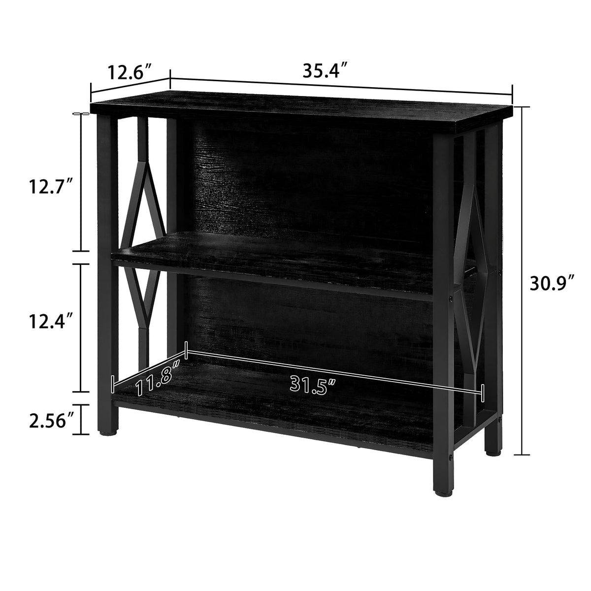 Black 3-Tier Engineered Wood Bookshelf D681