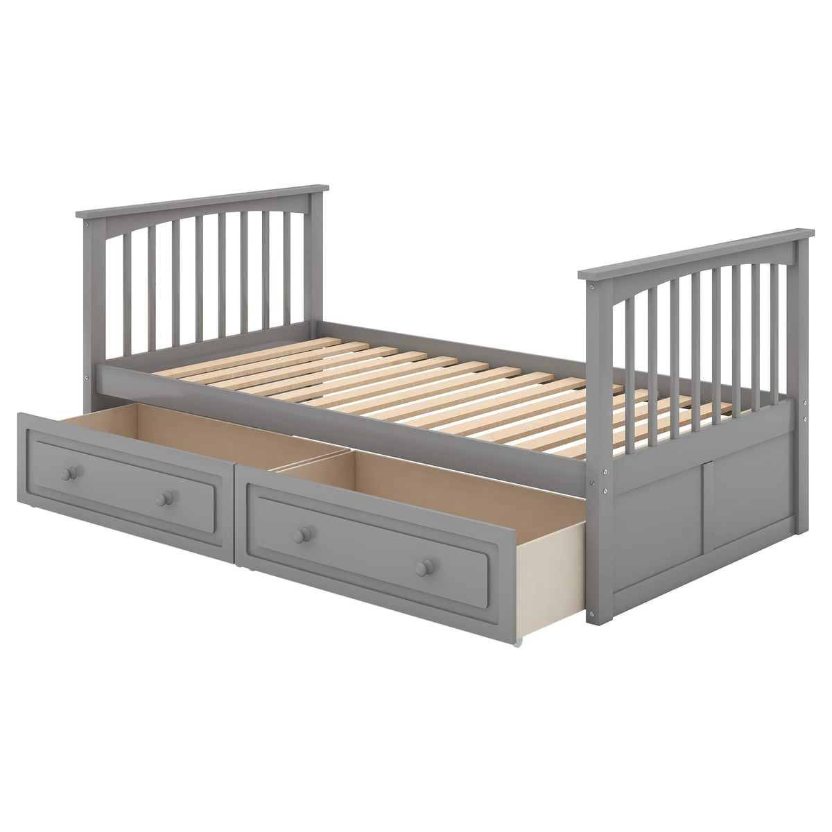 Grey Convertible Wood Twin-Over-Twin Bunk Bed with Storage Drawers and Ladder H770