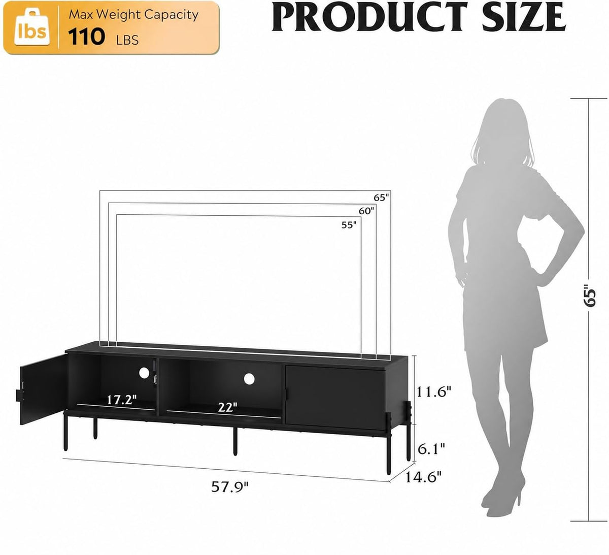 Black TV Stand with Metal Legs Z418