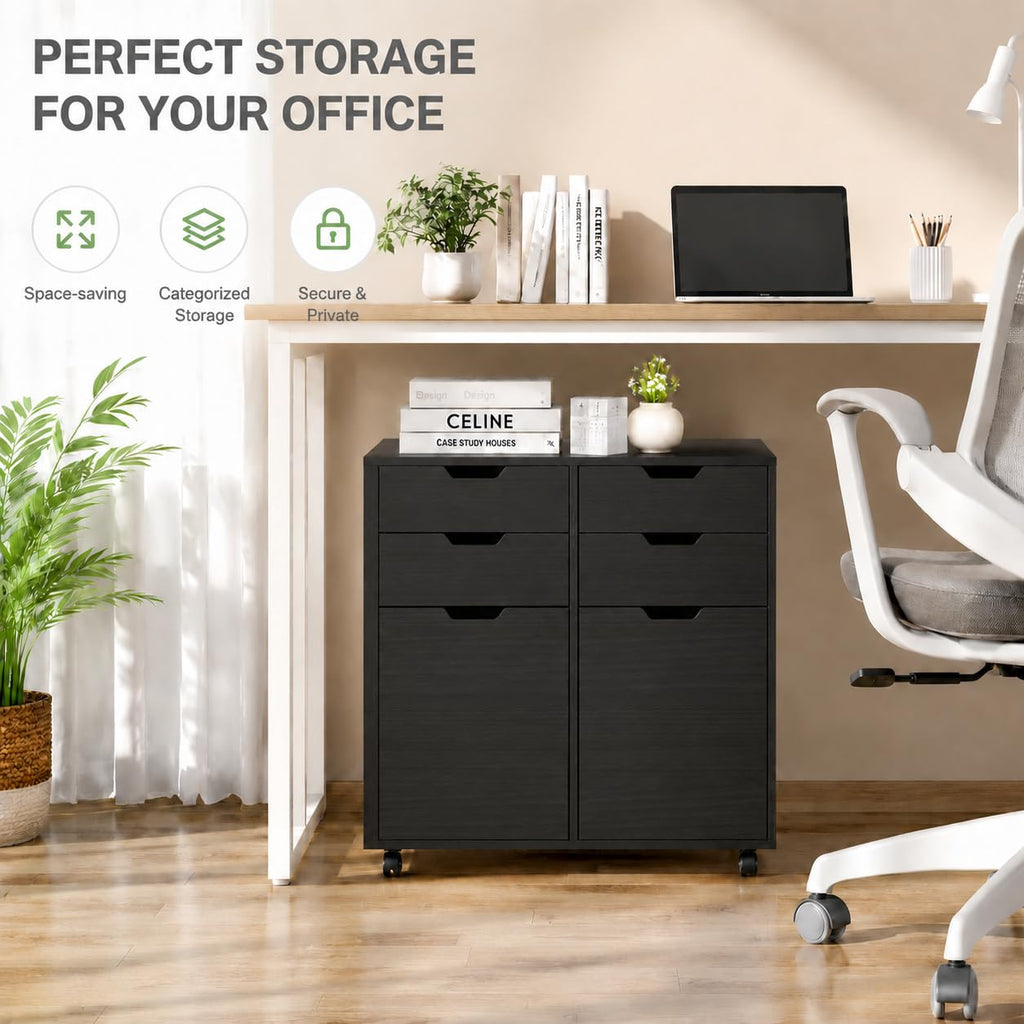 Mobile File Cabinet Rolling Printer Stand Black V3848