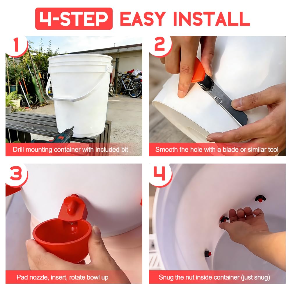 32 Pack Automatic Poultry Waterer Cups with Mounting Hole Opener N1046