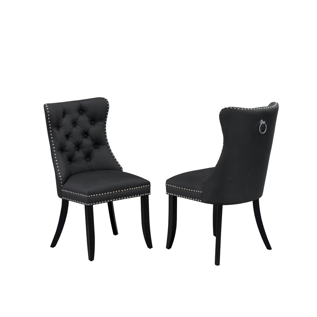 Button Tufted Dark Gray Polyester Fabric Upholstered Dining Chairs, Set of 2 Q853100