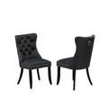 Button Tufted Dark Gray Polyester Fabric Upholstered Dining Chairs, Set of 2 Q853100