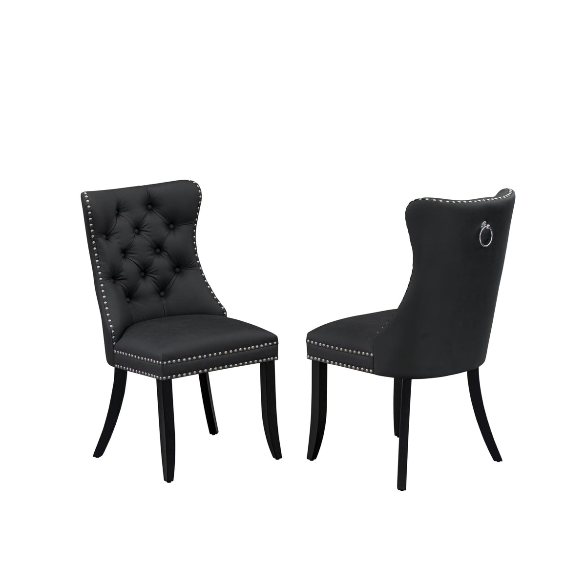 Button Tufted Dark Gray Polyester Fabric Upholstered Dining Chairs, Set of 2 Q853100