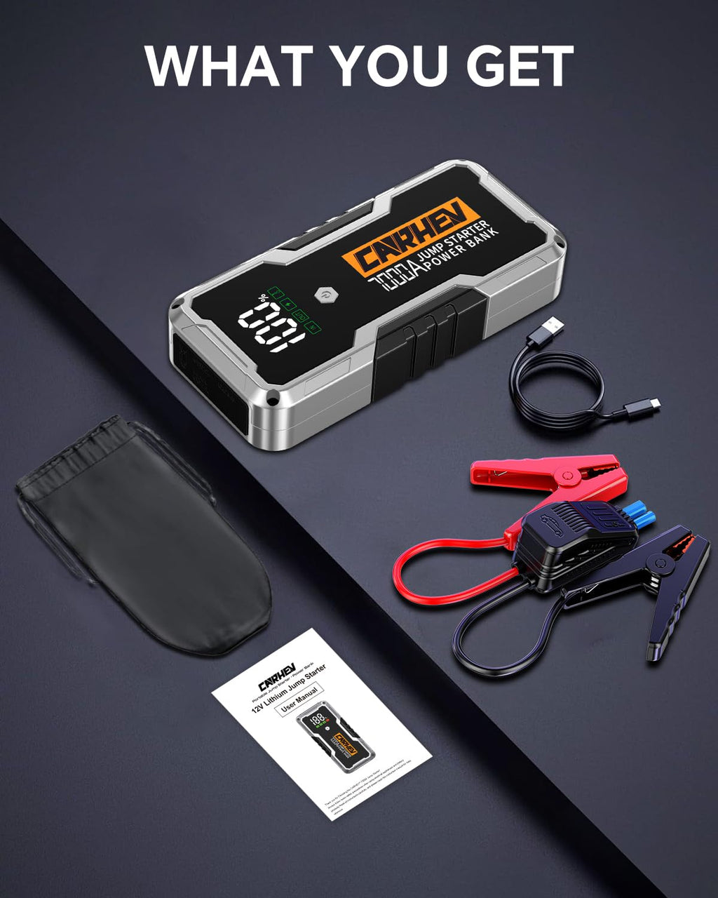 Car Battery Jump Starter Portable 12V with Jumper Cables LED Light Z746