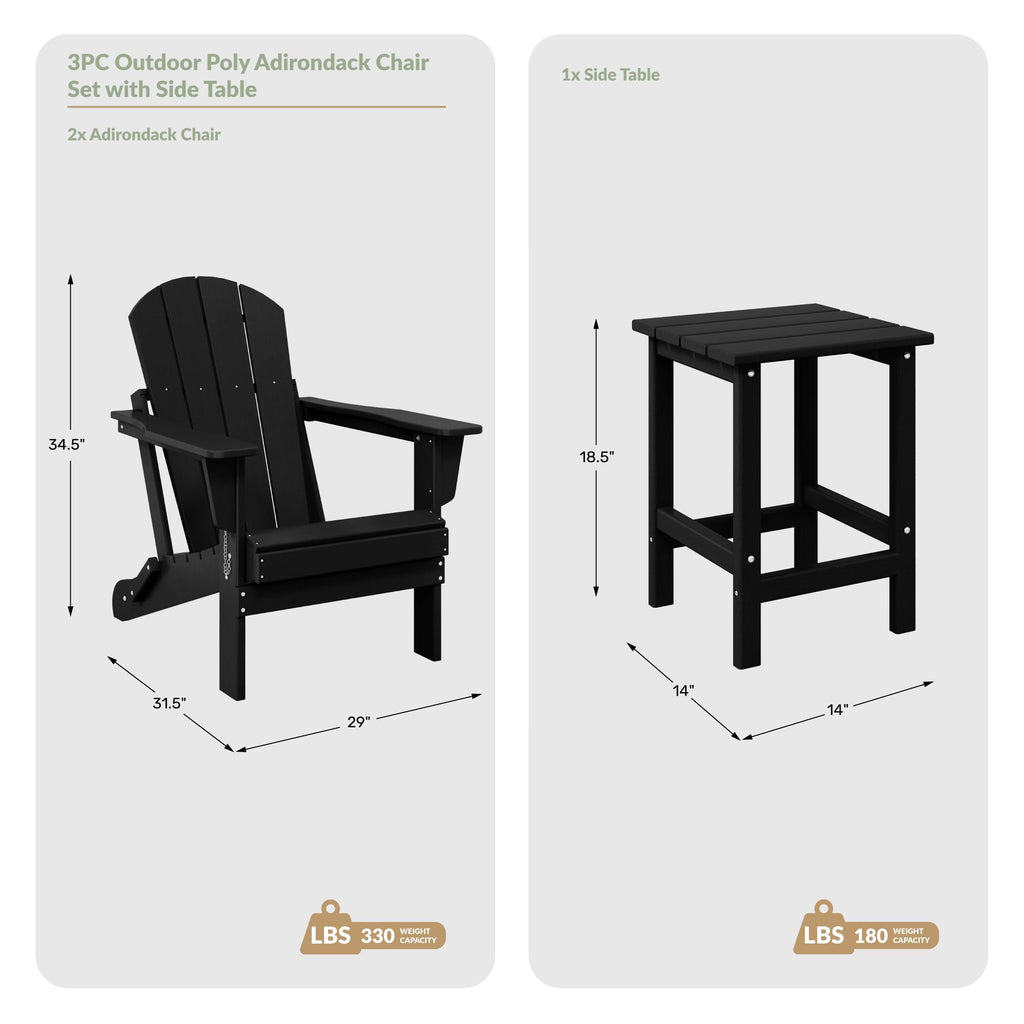 Navy Blue 3-Pieces Adirondack Chairs Set with Side Table X4142