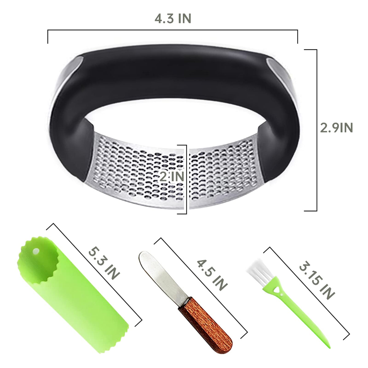 Stainless Steel Garlic Press Rocker with Silicone Peeler W270
