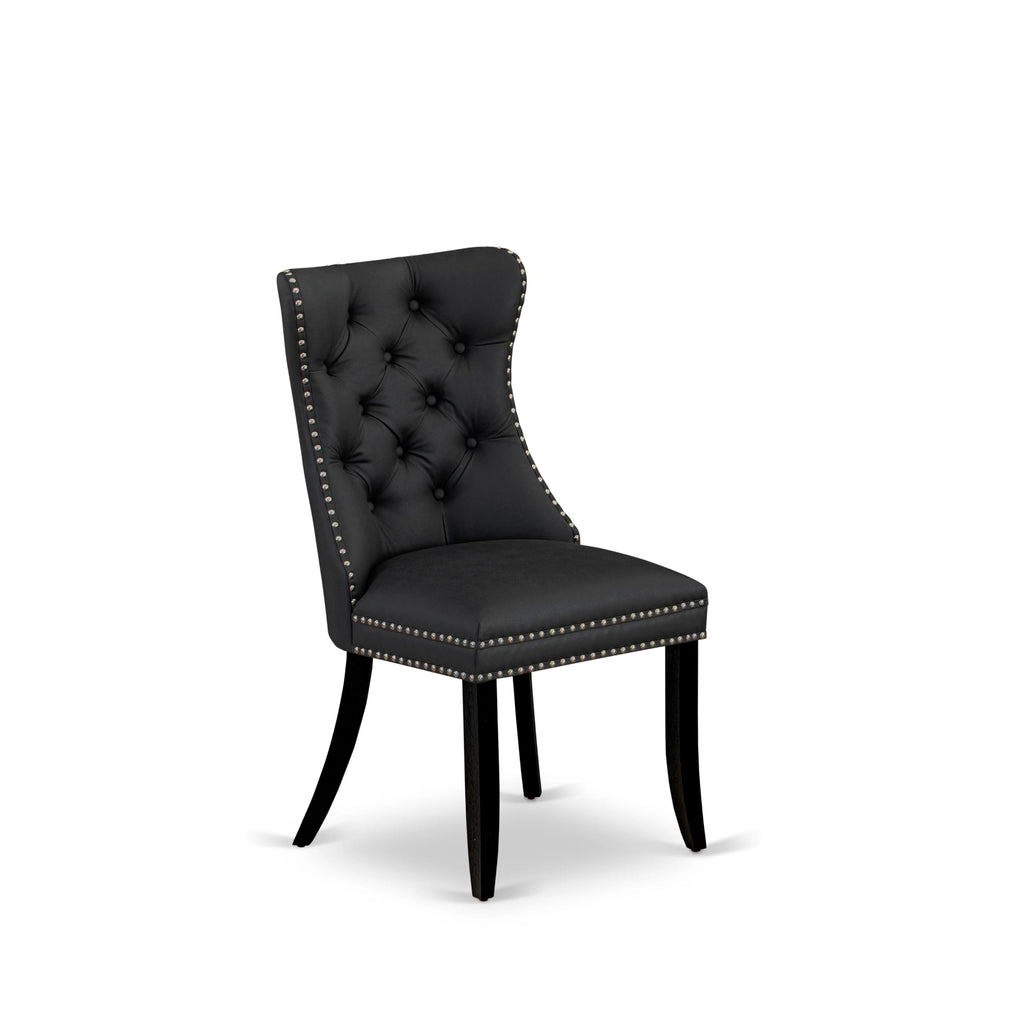 Button Tufted Dark Gray Polyester Fabric Upholstered Dining Chairs, Set of 2 Q853100