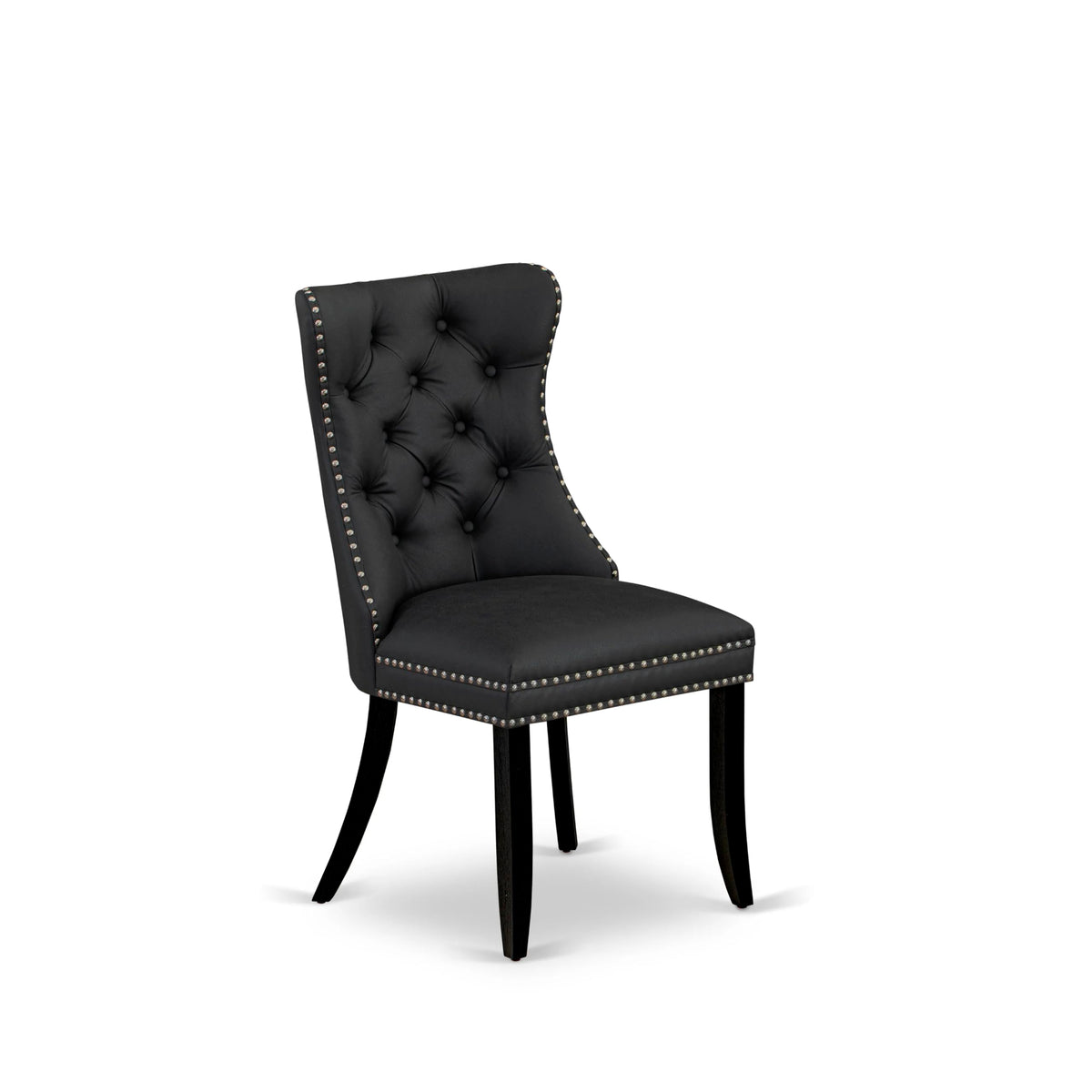 Button Tufted Dark Gray Polyester Fabric Upholstered Dining Chairs, Set of 2 Q853100