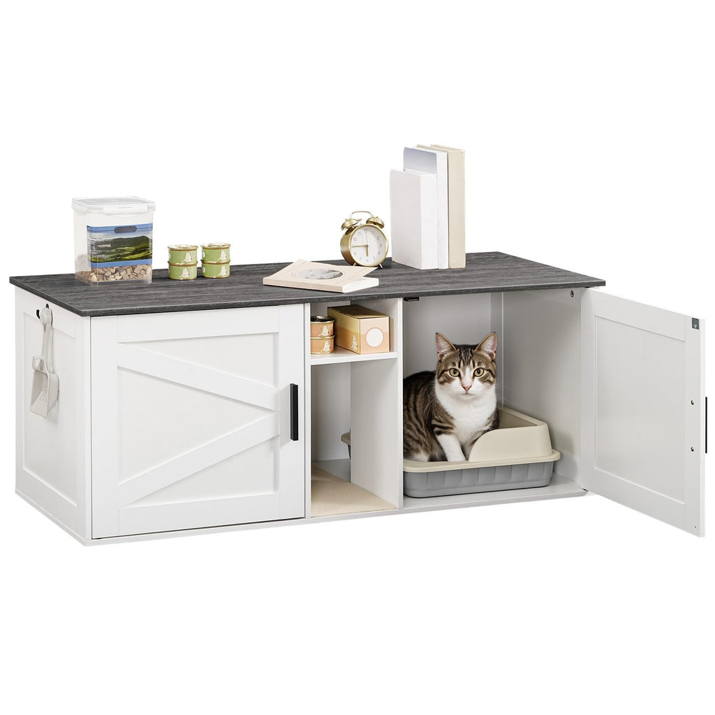 White and Charcoal Gray Cat Litter Box Enclosure P576690