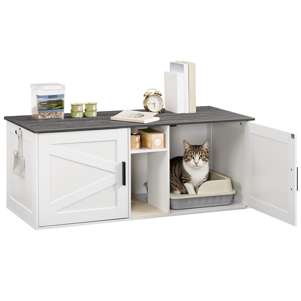 White and Charcoal Gray Cat Litter Box Enclosure P576690