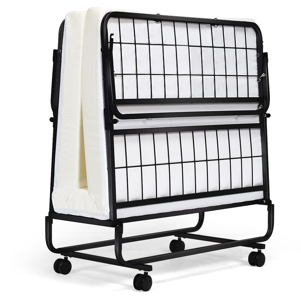 Folding Bed with Mattress Twin Size Metal Frame Memory Foam T2097