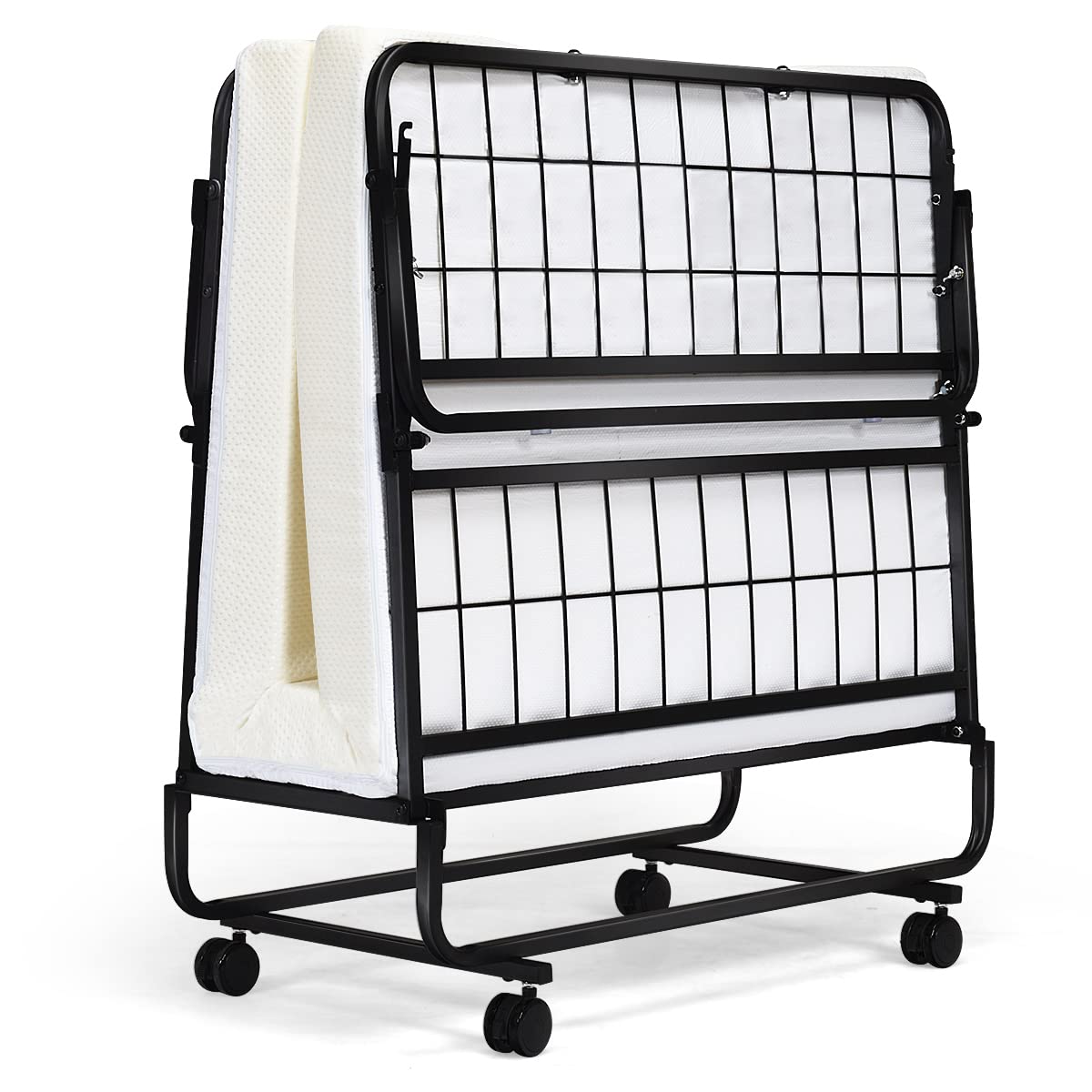 Folding Bed with Mattress Twin Size Metal Frame Memory Foam T2097