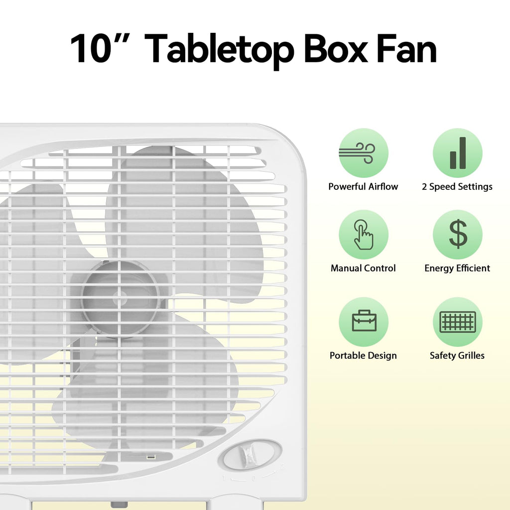 2 Packs 10" Tabletop Box Fan, 2 Speeds, White X8225
