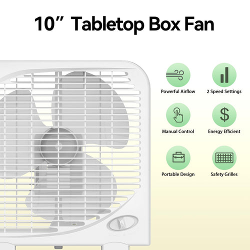 2 Packs 10" Tabletop Box Fan, 2 Speeds, White X8225