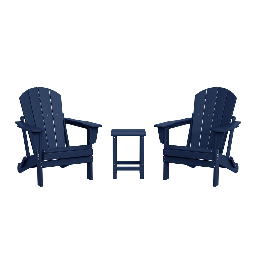 Navy Blue 3-Pieces Adirondack Chairs Set with Side Table X4142