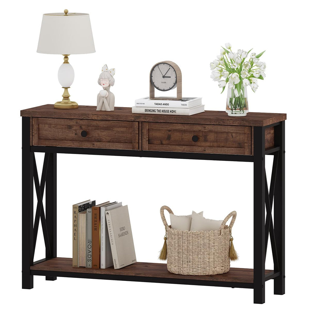 Rustic Oak 47 Inch Console Table with 2 Drawers Q22514