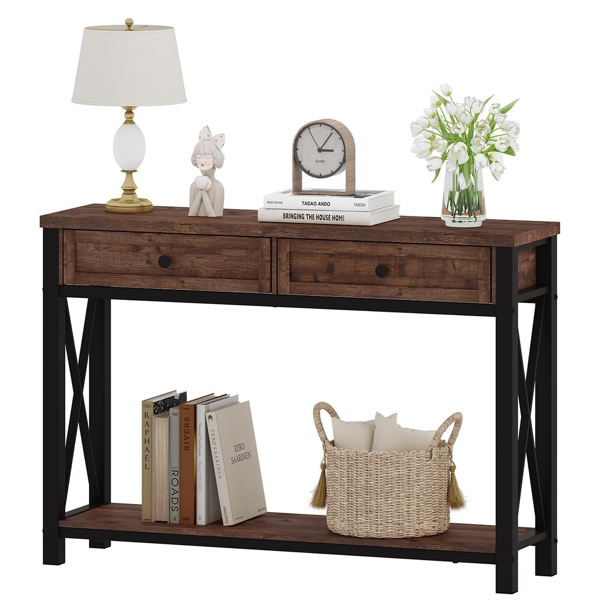 Rustic Oak 47 Inch Console Table with 2 Drawers Q22514