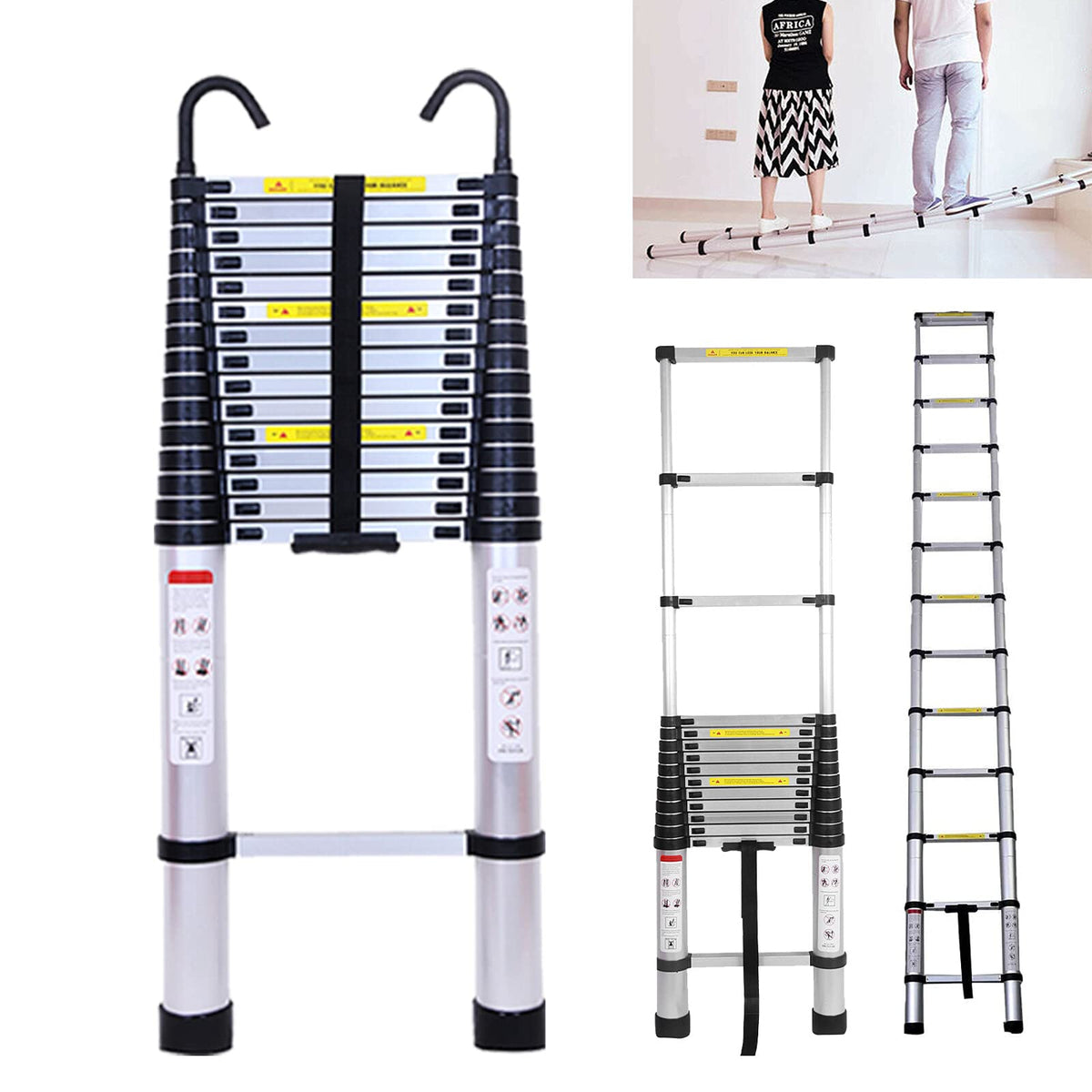 20.5FT Aluminum Telescoping Ladder with 2 Detachable Hooks H526