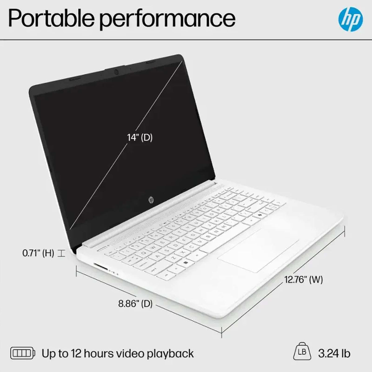 14 Inch Laptop, Intel Celeron N4500, 4GB RAM, 128GB Storage, Windows 11 S, Snowflake White J241840