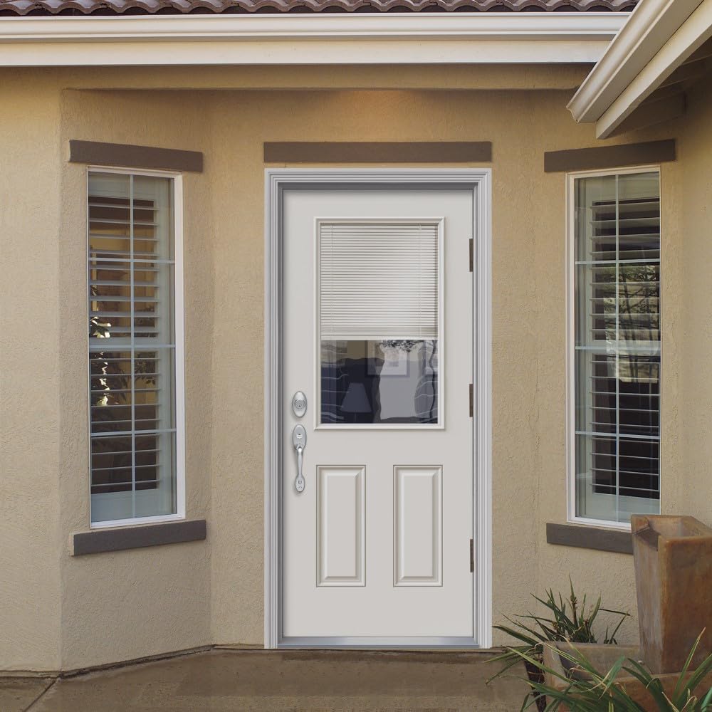 Primed Left Hand Outswing 1/2 Lite 2-Panel Clear Glass Steel Prehung Front Door 36" x 80" M170