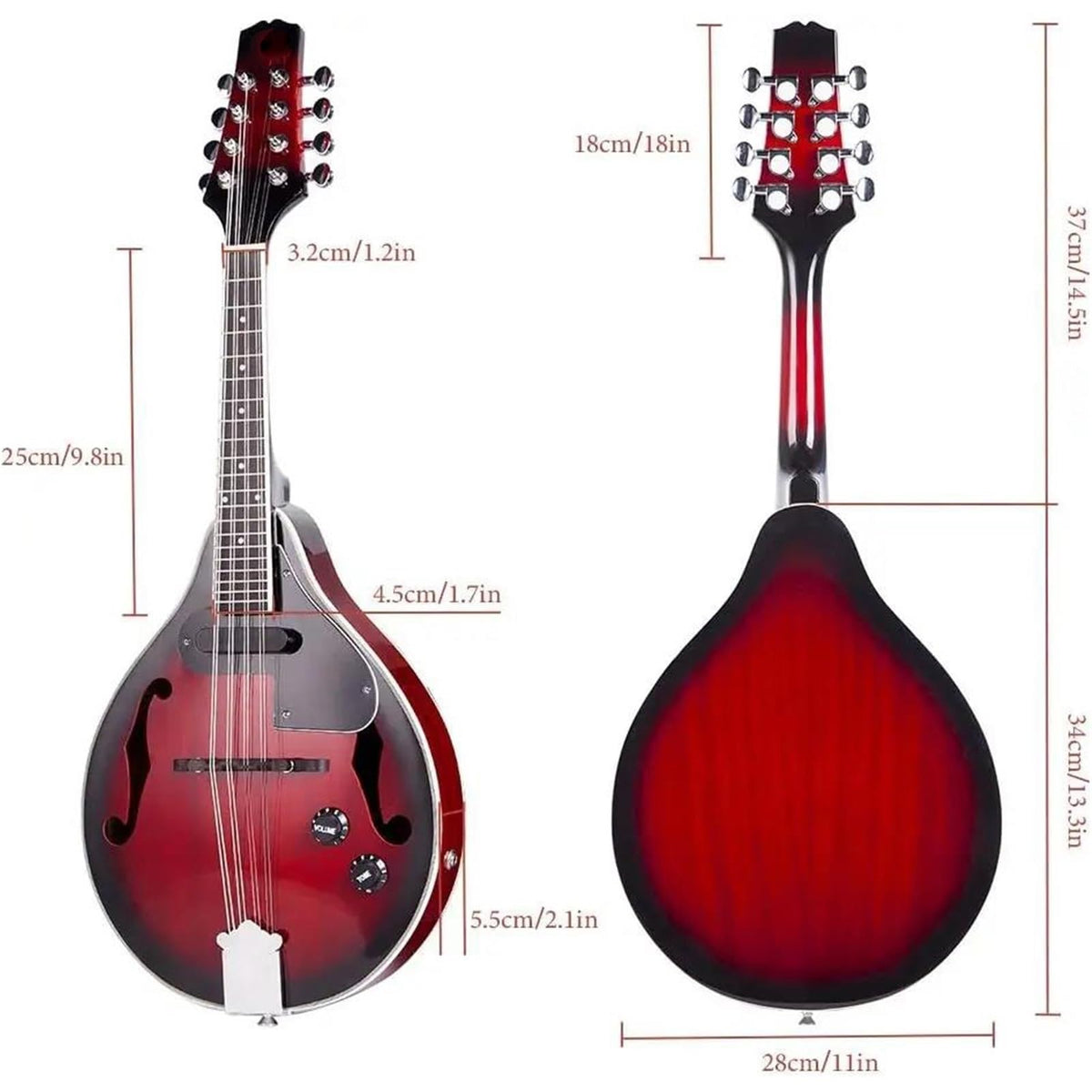 Vintage Red Sunburst Mahogany Wood Acoustic Electric Mandolin Z4360