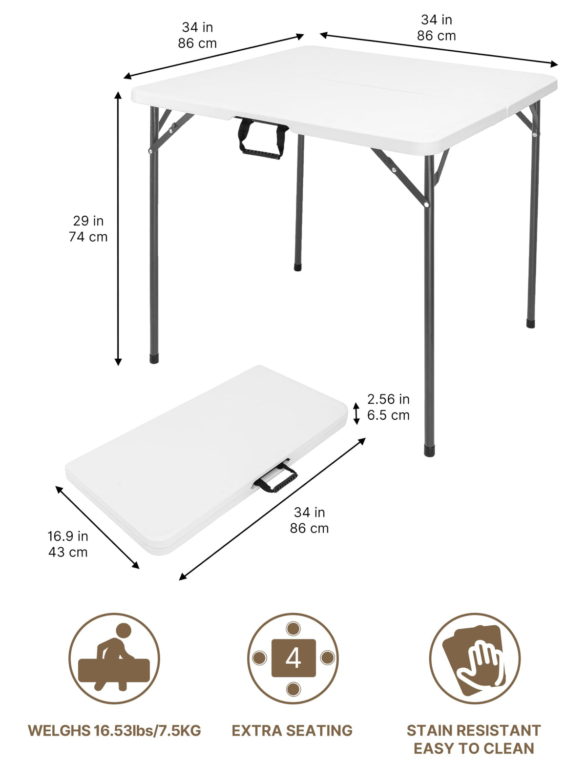 34" White Folding Card Table J498685