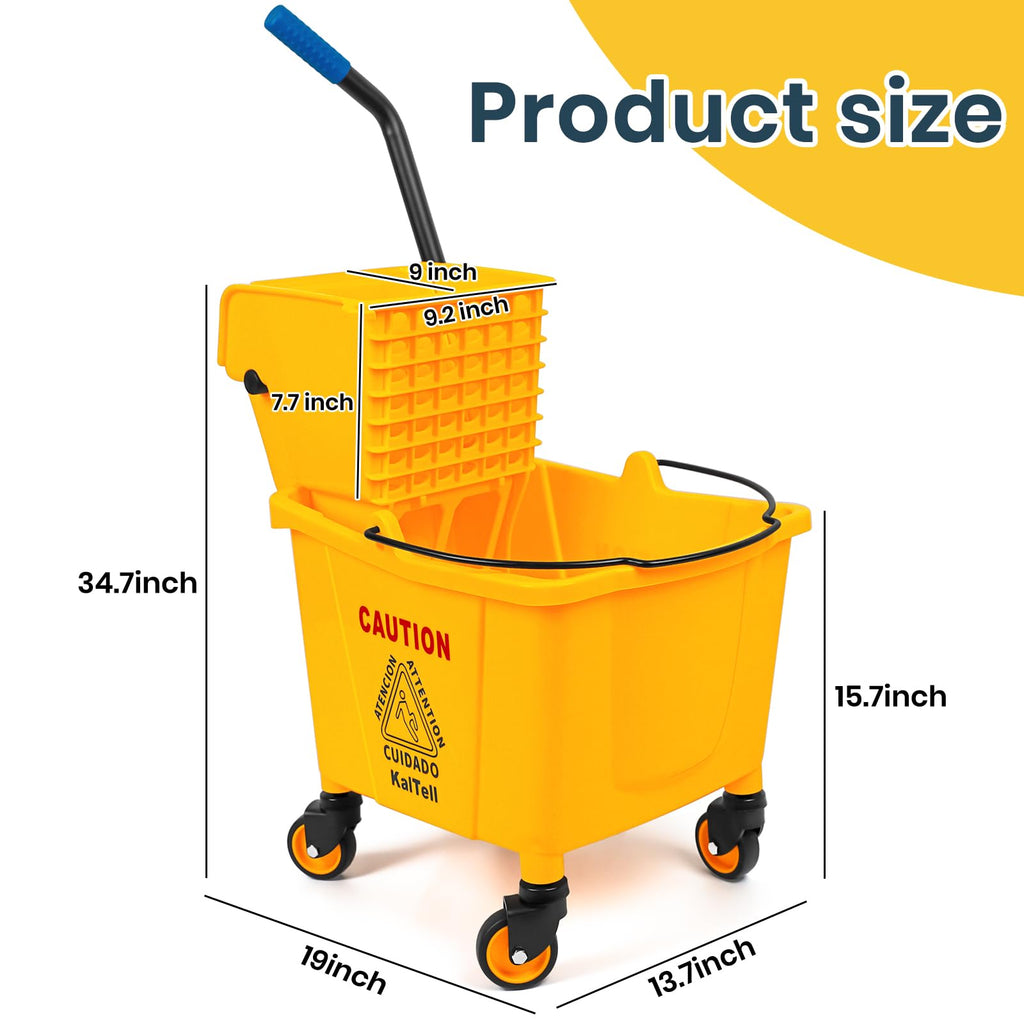 35 Quart Commercial Mop Bucket with Side Press Wringer on Wheels W206