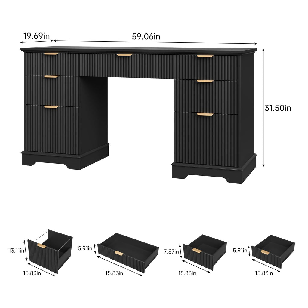 59" Fluted Desk with Storage Drawers T35835