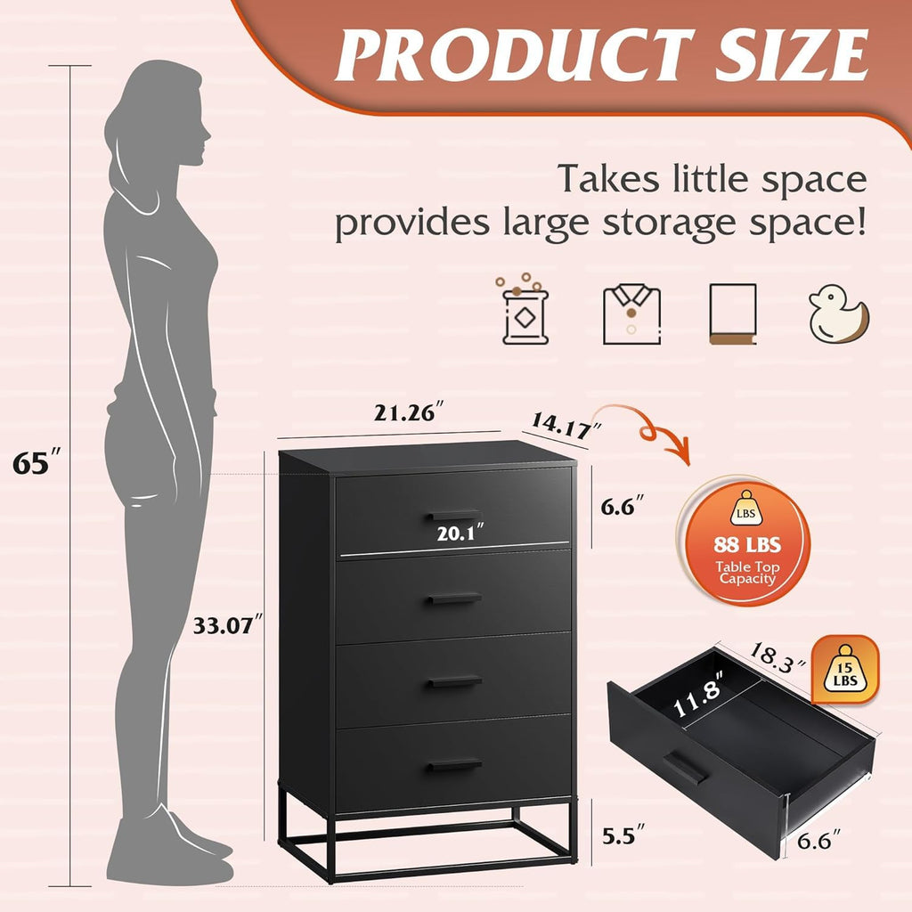 Black 4 Drawer Wooden Dresser S911227