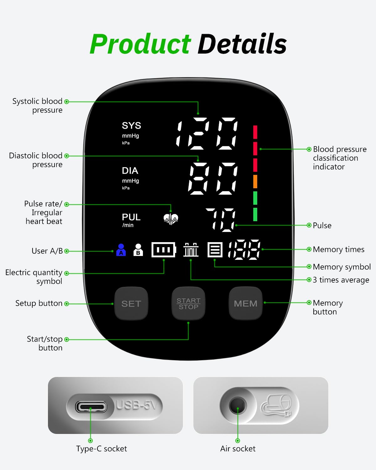 Blood Pressure Monitor Upper Arm Large Cuff Digital BP Machine J5978