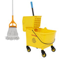 35 Qt Yellow Mop Bucket with Wringer on Wheels and Mops Set A5619