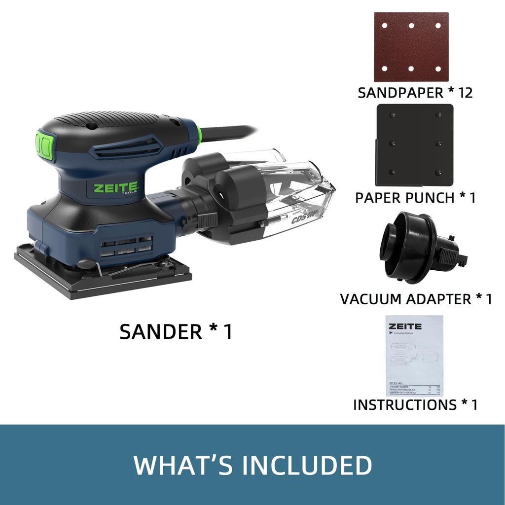 2.4 Amp 1/4 Sheet Electric Palm Sander with 12Pcs Sandpapers E152