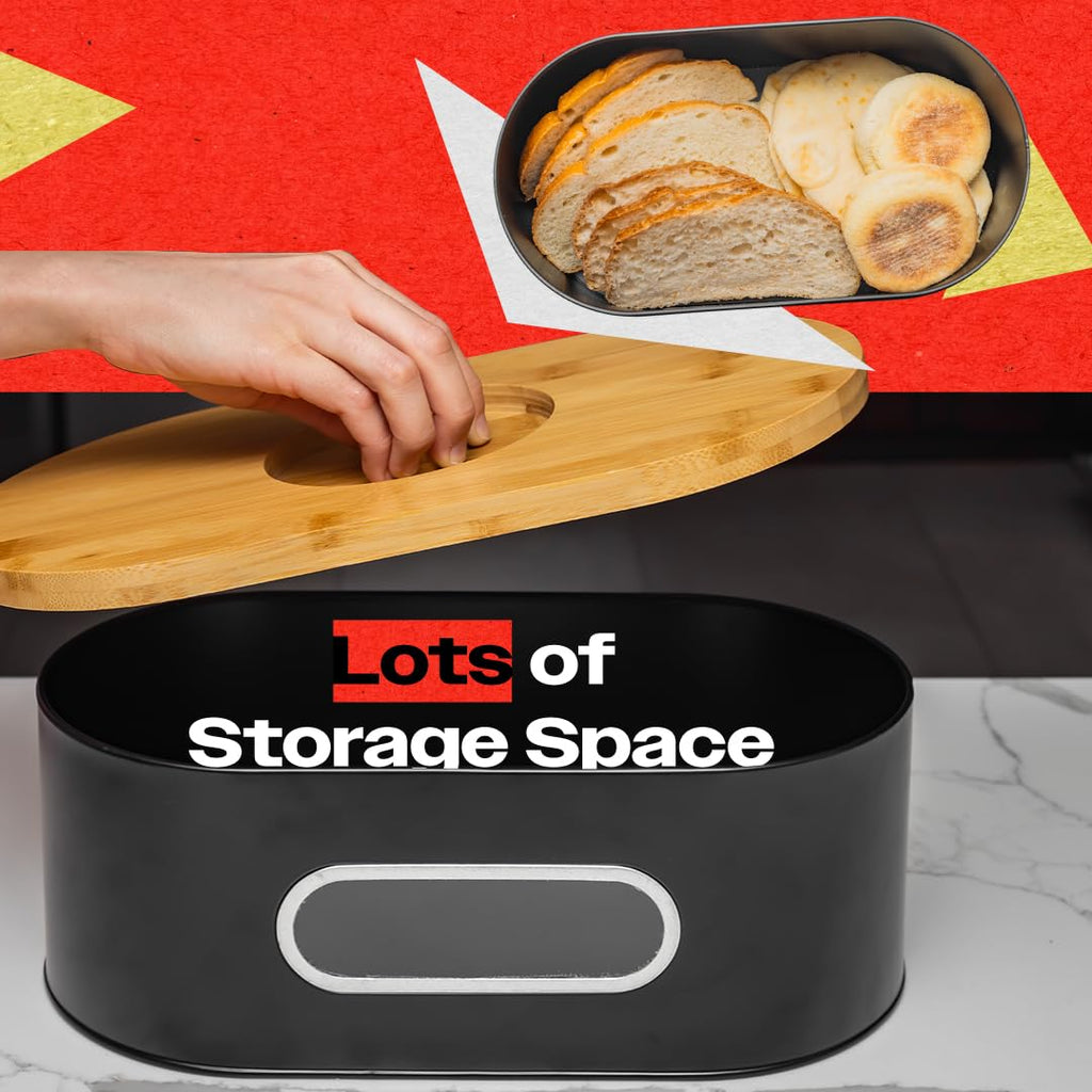 Large 2-Layer Bamboo Bread Box with Clear Viewing Window M64403