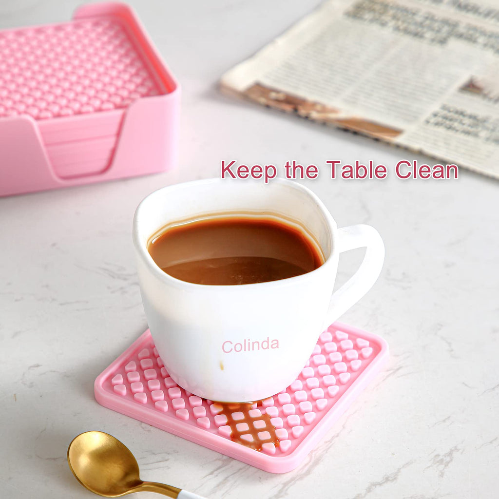 Silicone Drink Coasters with Holder, Set of 6, Black I26733