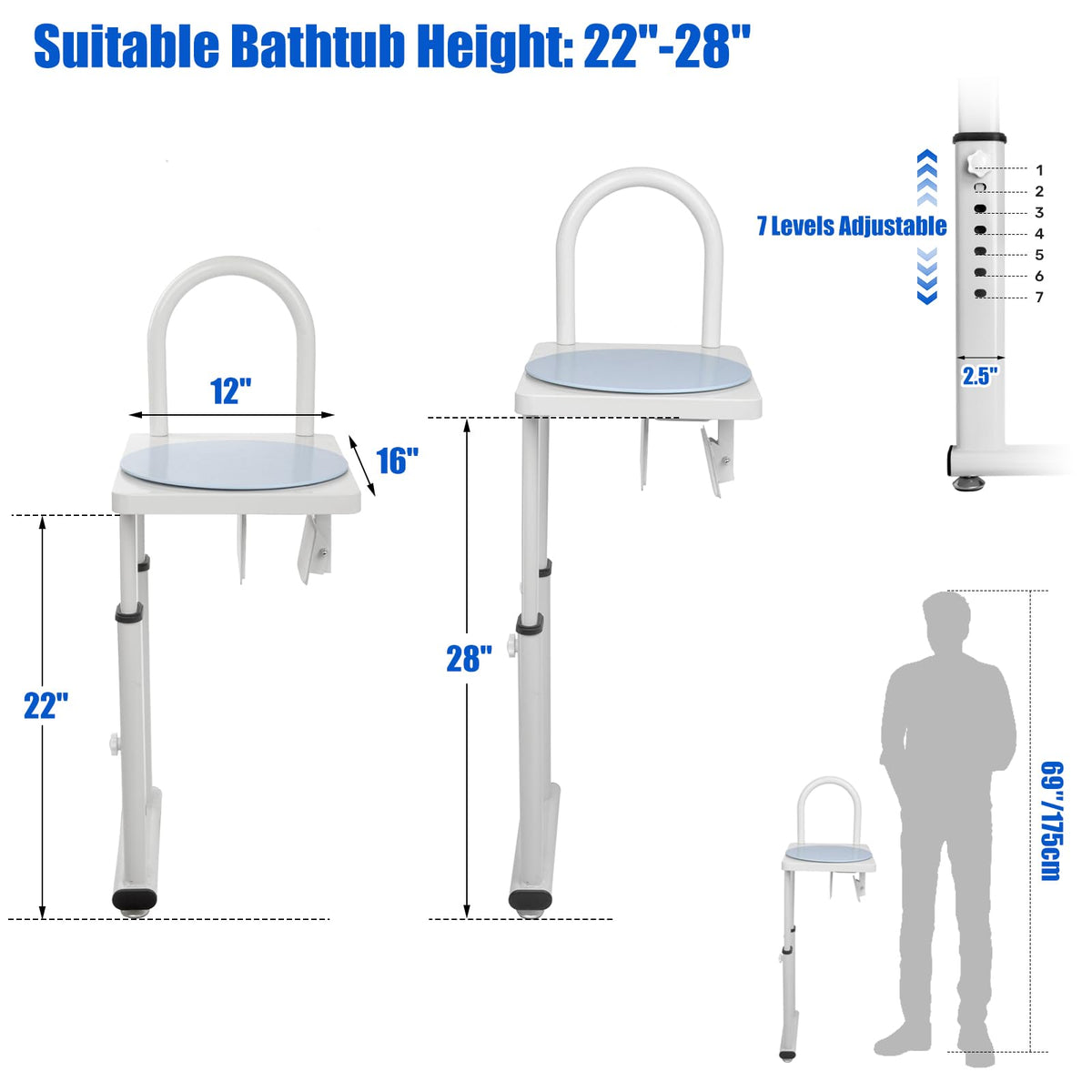 Heavy Duty Height Adjustable Shower Transfer Chair with Handrail M433639