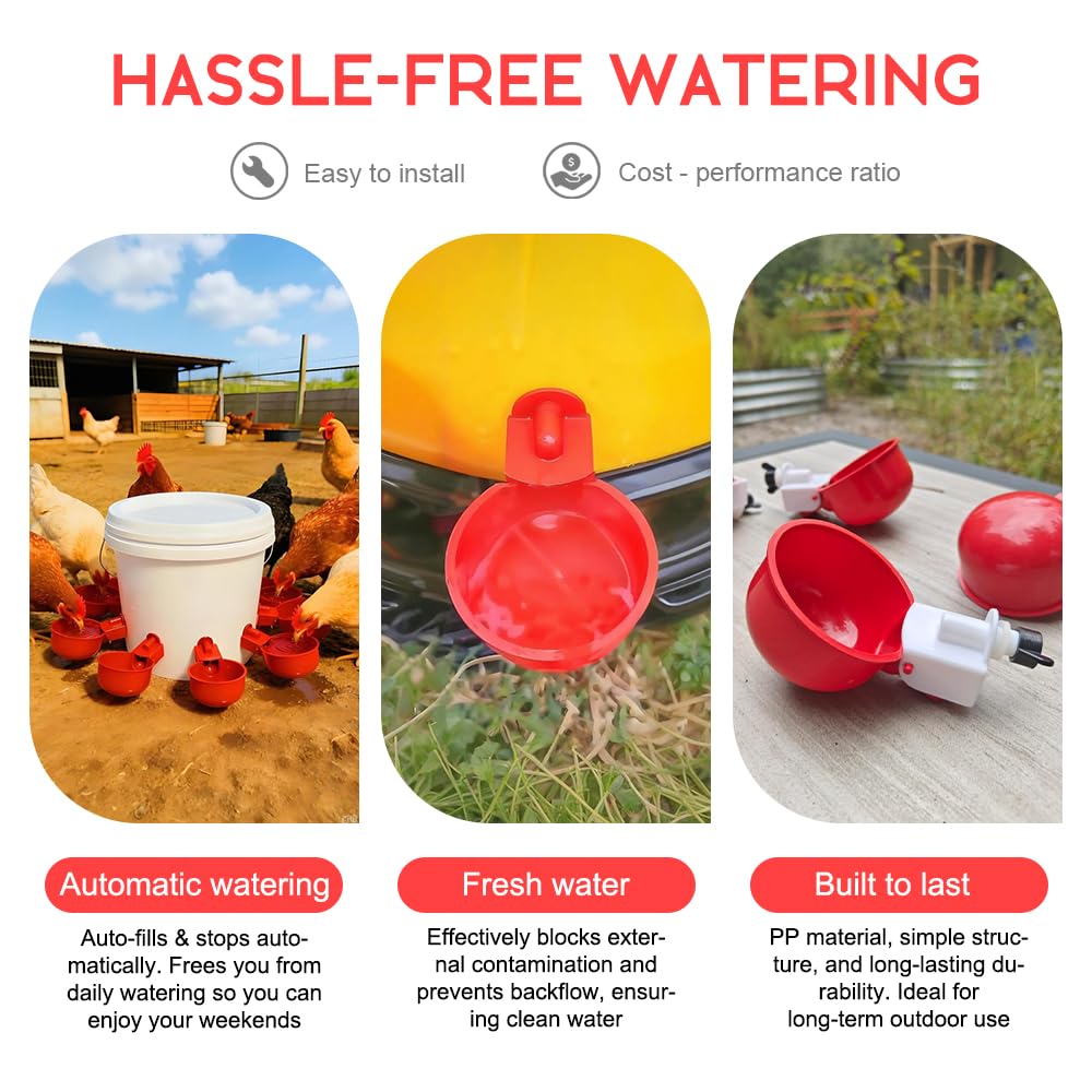32 Pack Automatic Poultry Waterer Cups with Mounting Hole Opener N1046