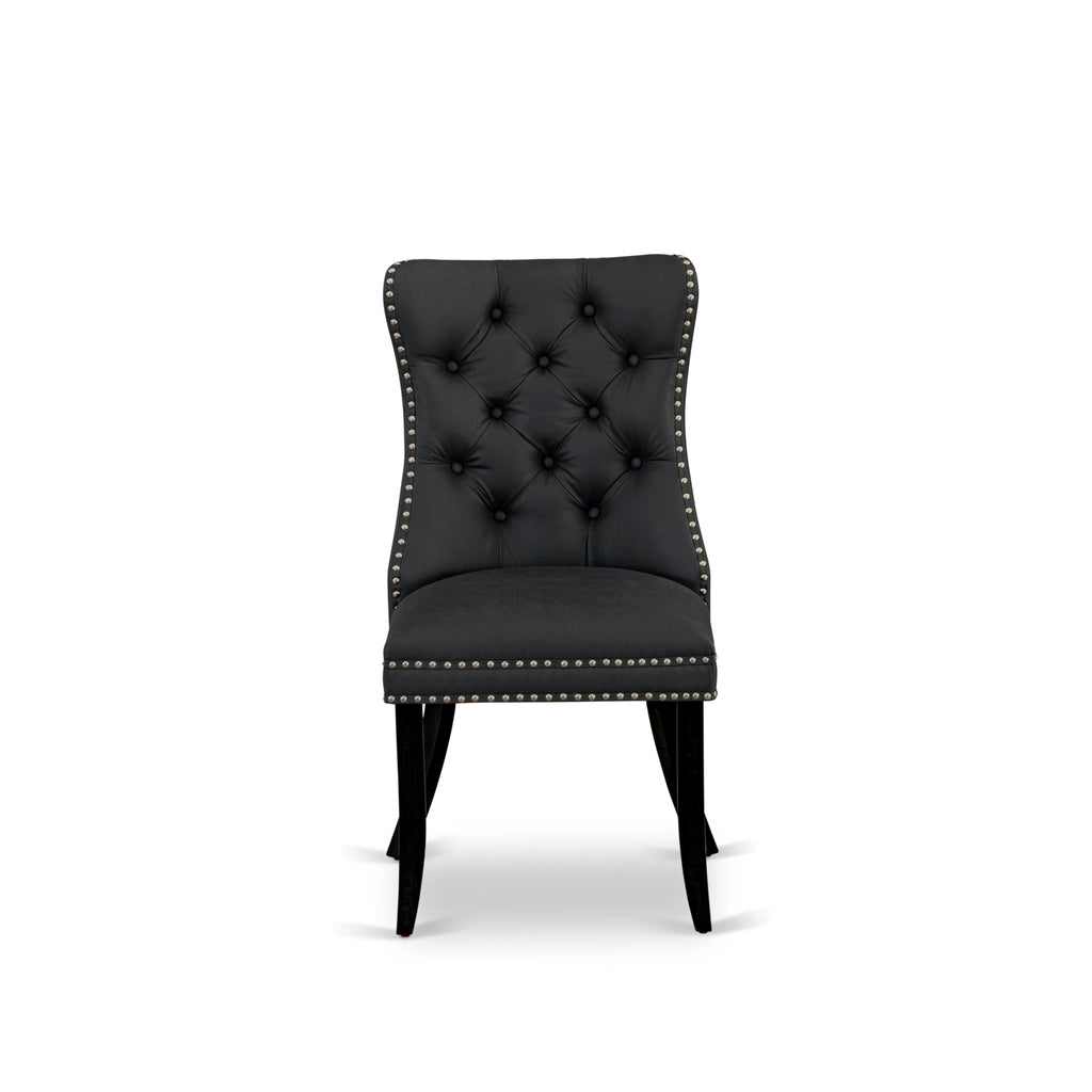 Button Tufted Dark Gray Polyester Fabric Upholstered Dining Chairs, Set of 2 Q853100