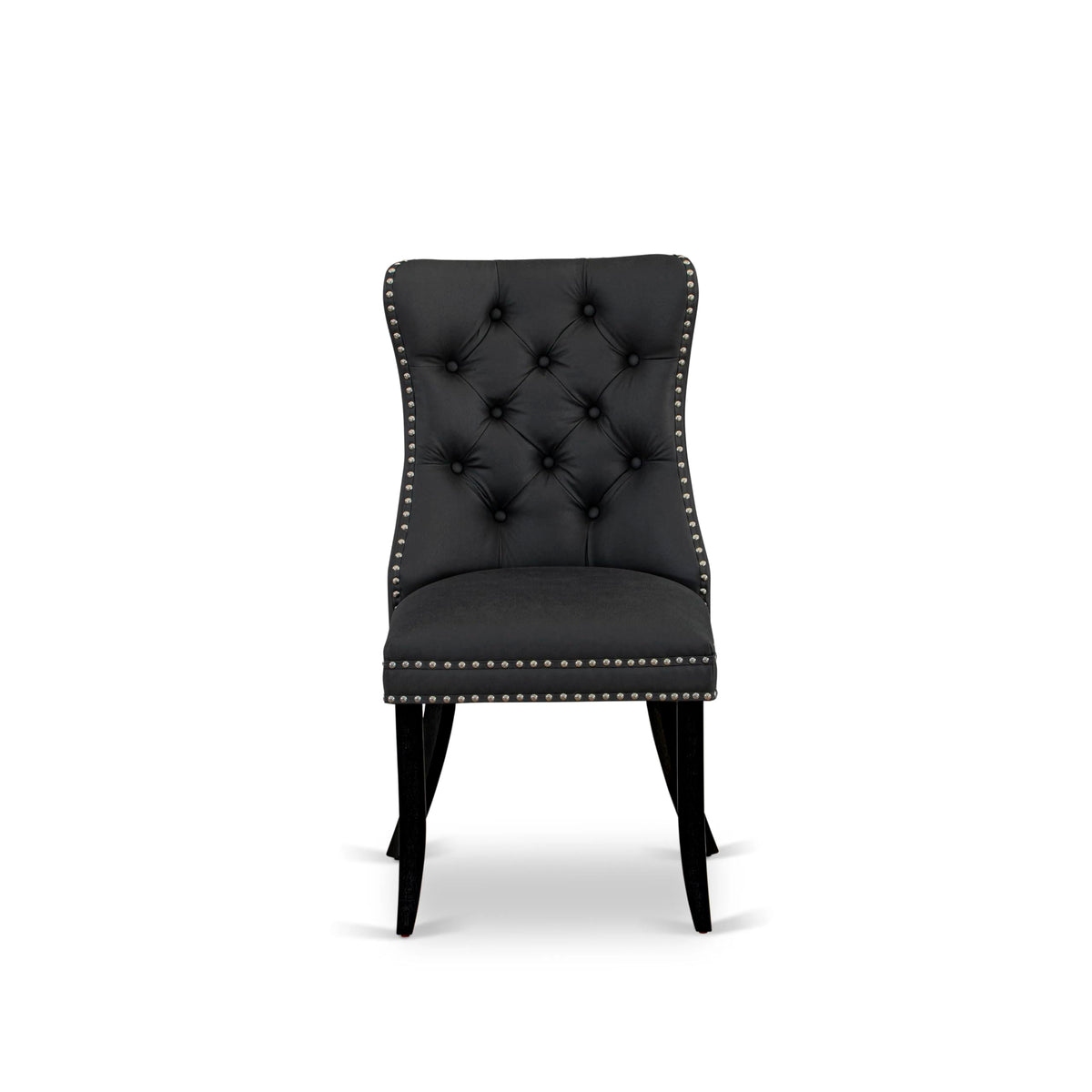 Button Tufted Dark Gray Polyester Fabric Upholstered Dining Chairs, Set of 2 Q853100