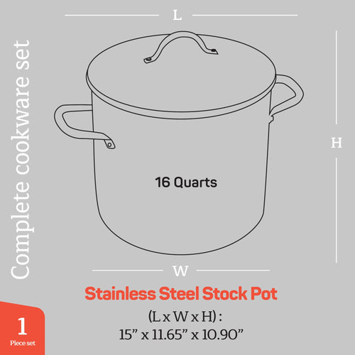 16 Quart Stainless Steel Stockpot with Tempered Glass Lid E73830