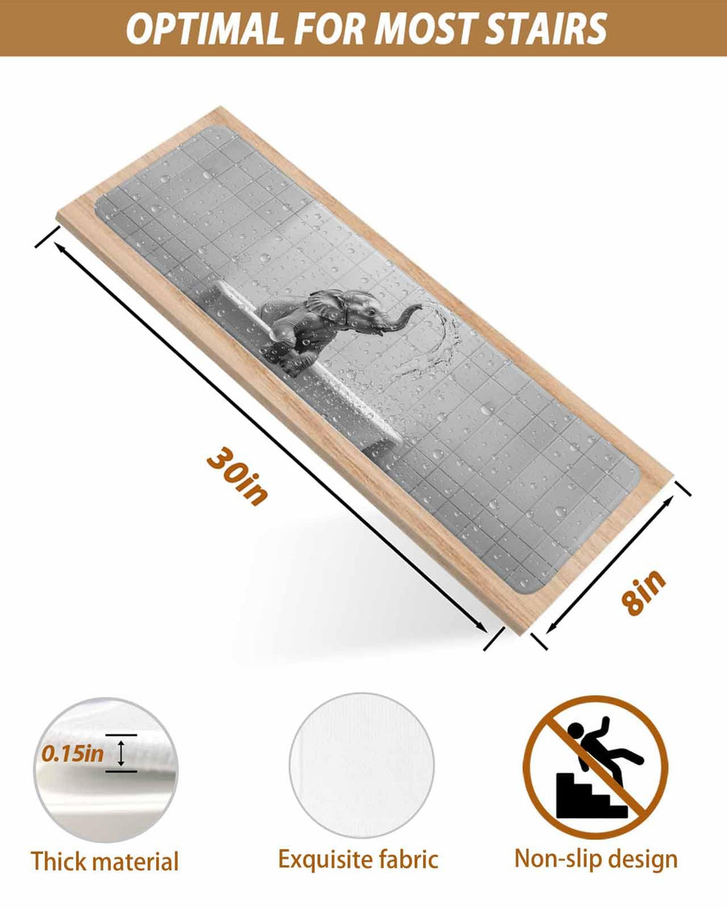 Grey Peel and Stick Stair Treads 8''x30'' 10PCS J73524