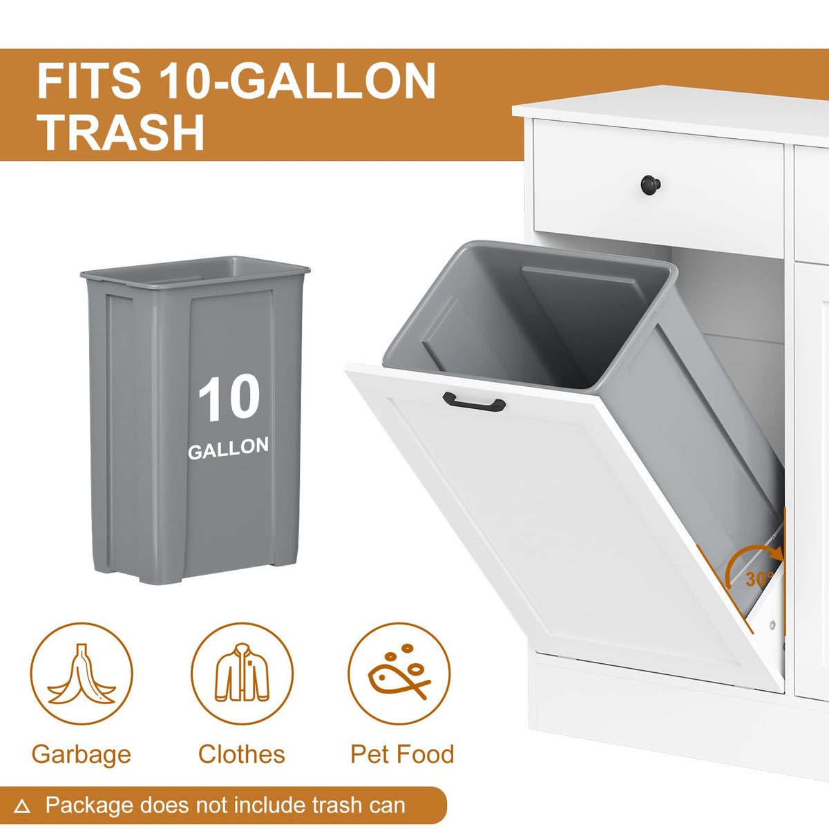 White 20-Gallon Wooden Tilt-Out Trash Can Cabinet G384822