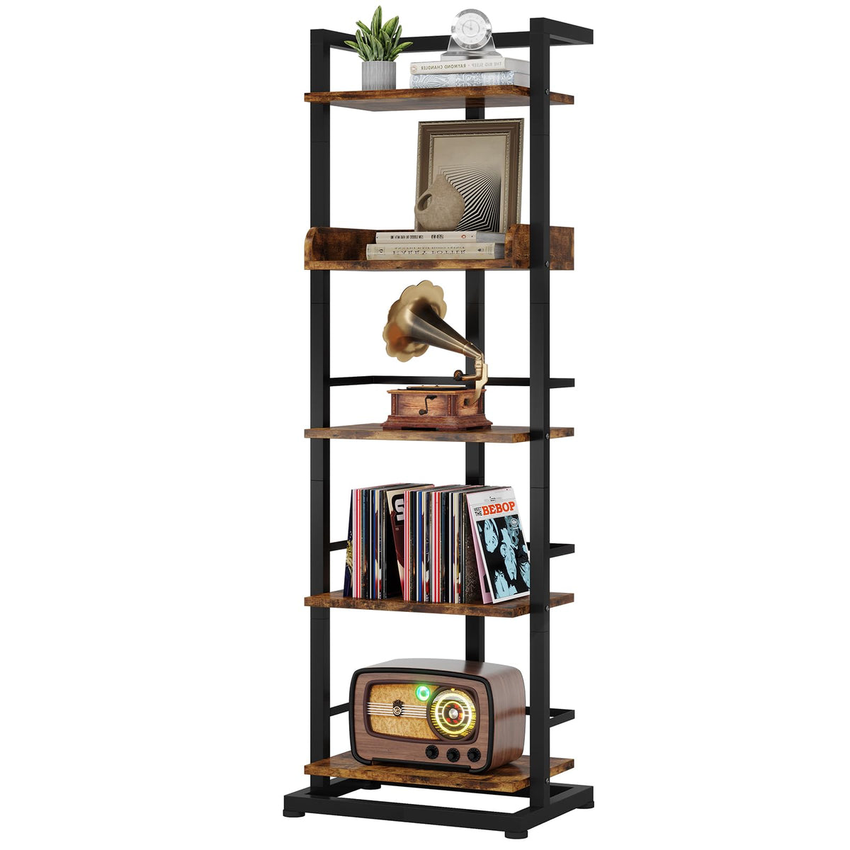 5 Tier Wood Bookcase with Metal Edge Protection X971