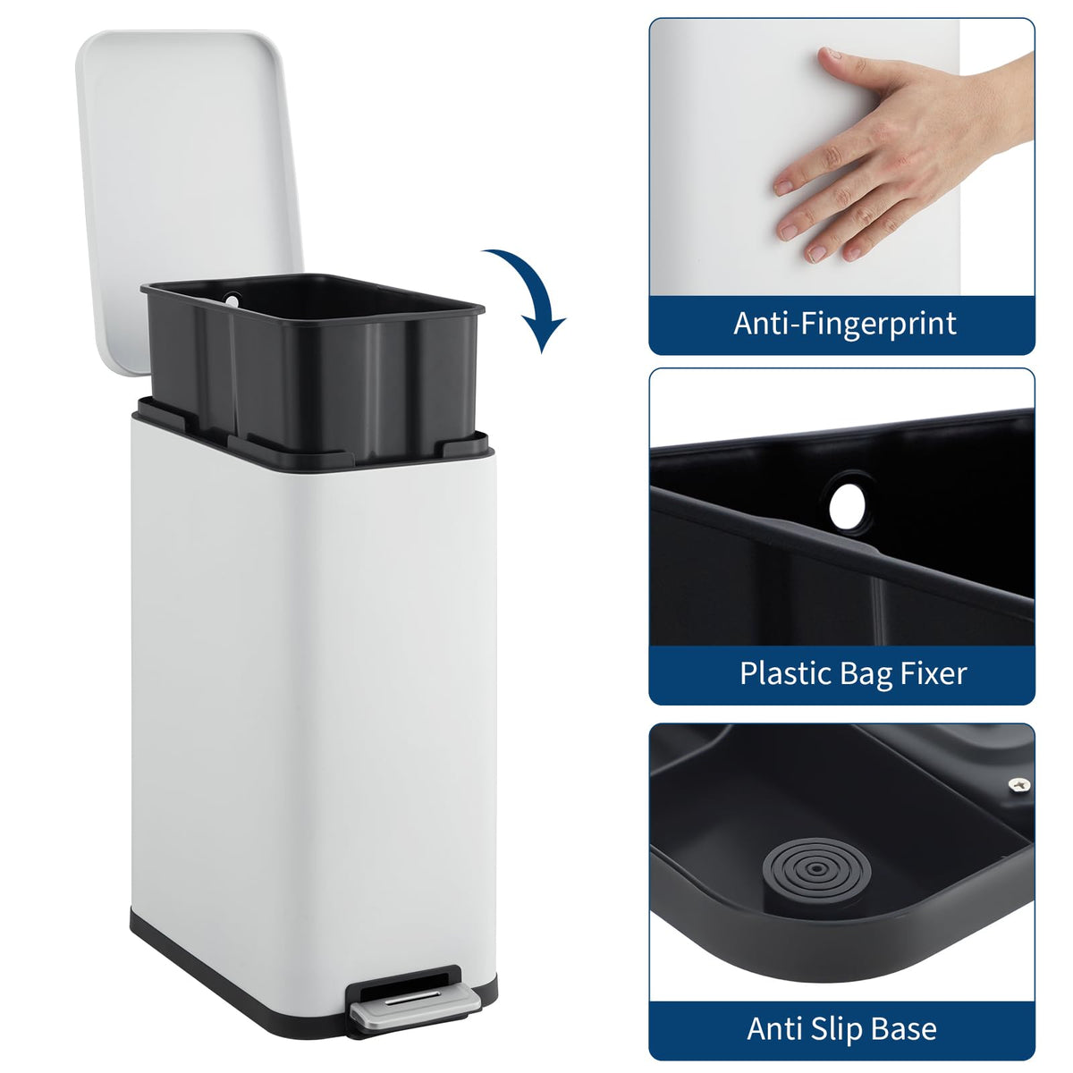 50L Stainless Steel Slim Kitchen Trash Can D33852