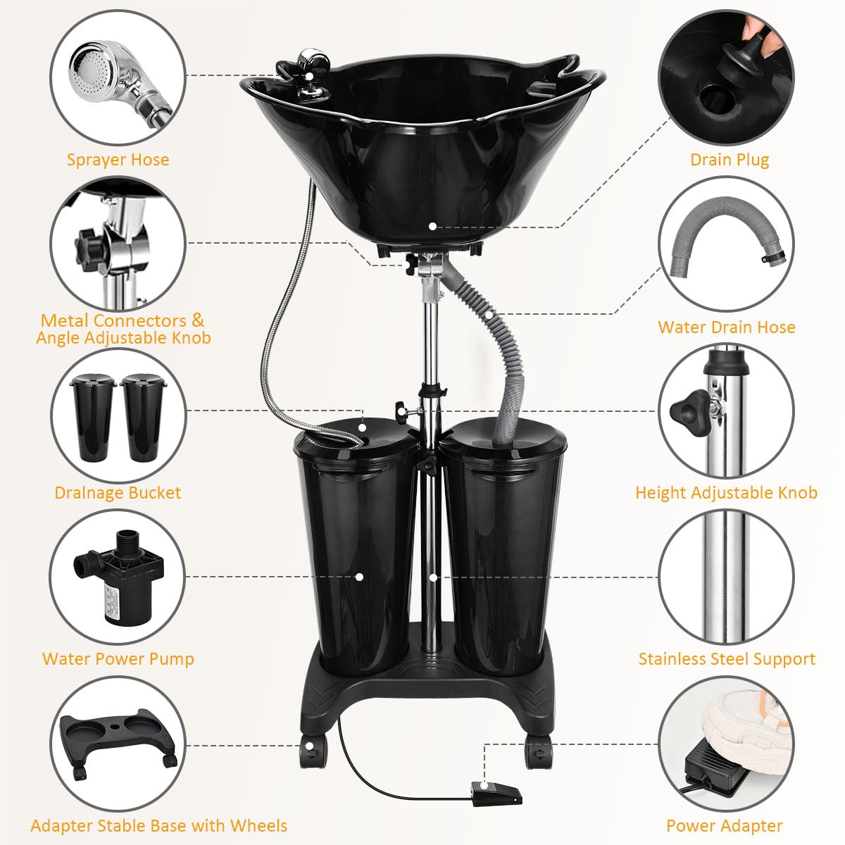 Portable Shampoo Bowl with Electric Pump A378